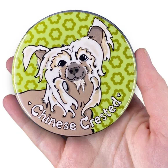 Chinese Crested Dog Magnet, Handmade Retro Pet Portrait Decor gift 3.5" - Picture 1 of 3